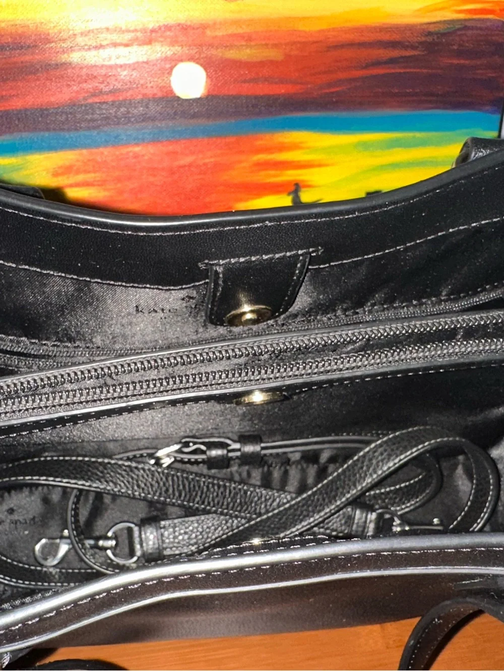 kate spade Black Leather Tote with Gold Logo